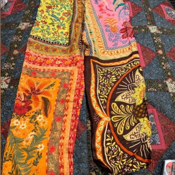 $165 FARM RIO Multicolor Mixed Scarves Lenzo Ecovero Viscose PANTS Size M - Picture 4 of 4